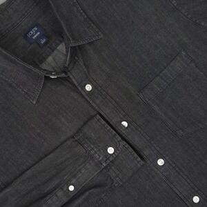 J Crew Shirt Mens Large Black Denim Cotton Long Sleeve Button Front Casual